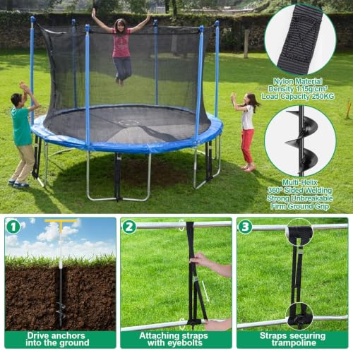 Anclajes de suelo contra vientos fuertes para trampolines con correas de amarre ajustables 5