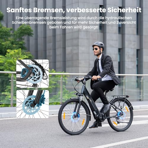 Touroll Urbano 3 27,5 Zoll City E-Bike mit 70N.M Mittelmotor und 36V 13Ah Akku Pedelec Cityräder Elektrofahrrad, Max Geschwindigkeit 25km/h Max Reichweite 120km, Erwachsene Herren Damen Ebike – Bild 6