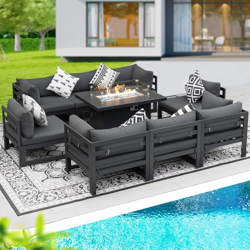 BULEXYARD-Aluminum-Patio-Furniture-Set-with-43-Propane-Gas-Fire-Pit-Table-9-Pieces-Outdoor-Furniture-Sectional-Sofa-Large-Conversation-Sets-9-Pcs-A-GreyGrey-wFirepit BULEXYARD Aluminum Patio Furniture Set with 43 Propane Gas Fire Pit Table 9 Pieces Outdoor Furniture Sectional Sofa Large Conversation Sets 9 Pcs A GreyGrey wFirepit
