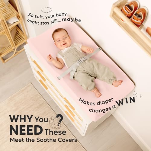 Image of 2-Pack Organic Changing Pad Covers for Girl, Boy, Neutral - 100% Cotton Changing Table Pad Cover, Soft Baby Nursery Diaper Changing Pad Sheets,Contour Changing Pads Liners,Change Pad Cover (Mist Rose)