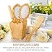 EXCEART 1 Set 5 Pcs Mirror Comb Set Vintage Hand Mirror Antique Hair Brush with Storage Holder for Wet/Dry Hair Styling Tool Makeup Accessories (Golden)