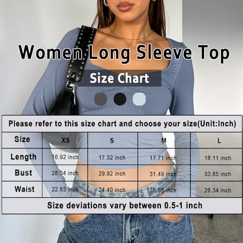 ForeFair Women’s Sexy Long Sleeve Going Out Tops Pleated Bustier Shirt Cute Sweetheart Neck Y2K Cropped Top