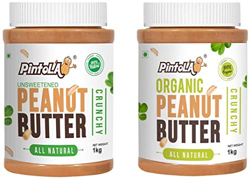 Image of Pintola All Natural Peanut Butter (Crunchy) (1 kg) (Unsweetened, Non-GMO, Gluten Free, Vegan) + Pintola Organic Peanut Butter (Crunchy) (1kg)