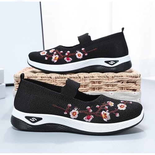 Flower Embroidered Slip On Knitting Flat Loafers for Women Comfortable Soft Sole Tennis Shoes Breathable Mesh Comfy Platform Non Slip Walking Sneakers4