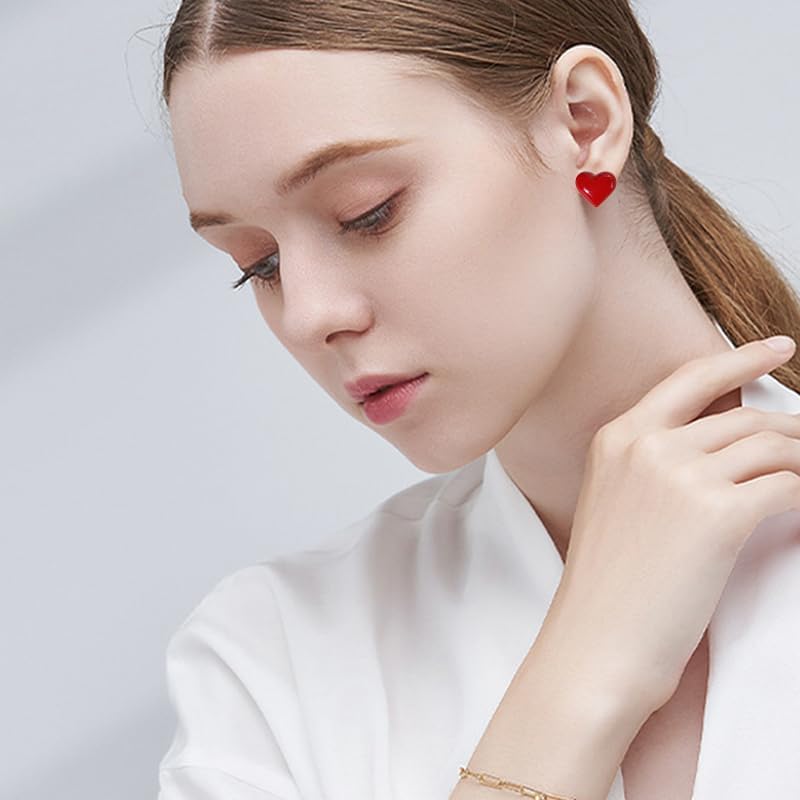 ONLYJUMP 2 Pairs Red Heart Necklace Earrings for Women Elegant Pearl Heart Choker Necklaces Fashion Wedding Party Prom Bride Bridesmaids Gift - Image 3