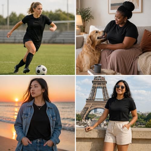 Image of Women's 100% Cotton T Shirt - Crew Neck, Short Sleeve, Regular Fit | Soft Breathable Fabric | Premium Everyday Basic Comfort Fit Tee for Casual