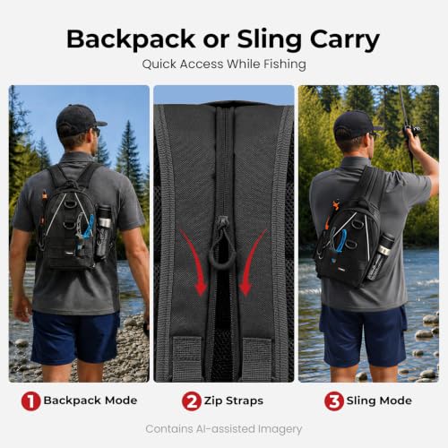 Image of Piscifun Fishing Backpack with Rod Holder, Lightweight Sling Bag Storge Gear and Equipment