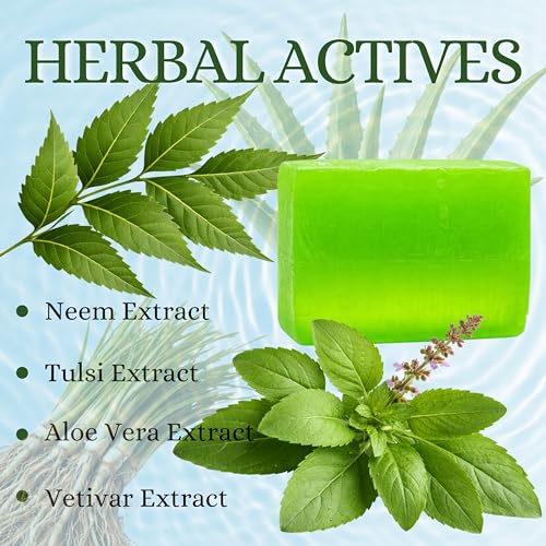 Image of Neem Tulsi Glycerine Soap Bar | Premium Handmade Herbal Soap with Neem, Tulsi, Aloe Vera & Vetiver | Gentle Cleansing for Oily & Dry Skin | 1 x 125g