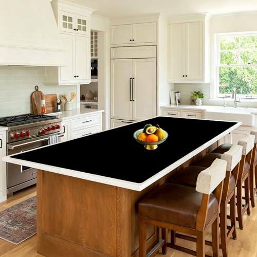 Image of 120''x24''(305cmx60cm) Extra Large Silicone Mat for Kitchen Counter, Non-Slip Heat Resistant Countertop Protector, Waterproof Durable Kitchen Mat for Countertops, Black