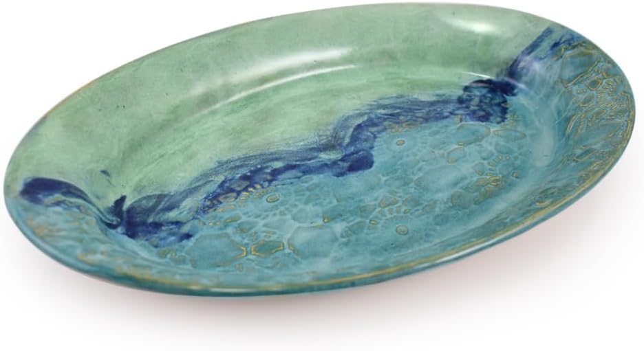American Made Stoneware 13" Oval Bowl Platter, Ocean Lace Pottery Collection