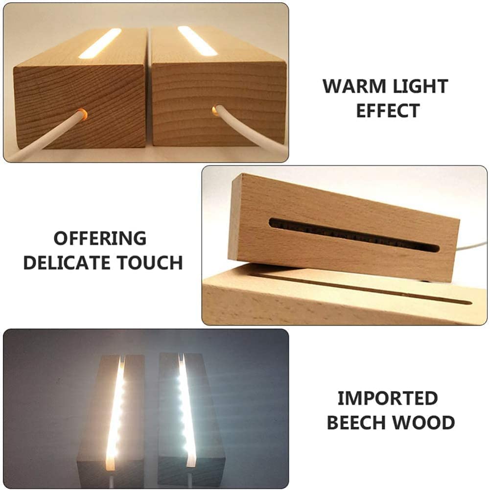 Base Lumineuse Rectangulaire en Bois, Support de Lampe de PiéDestal de Base D'Affichage à LED en Bois pour L'Acrylique, le Cristal, la Veilleuse, L'Art de RéSine