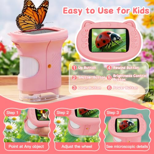 Image of 1000X Handheld Digital Microscope for Kids (Pink)