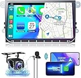 4G+64G 9 inch Touch Screen Car Radio Stereo for VW Jetta Passat Golf Tiguan Android 13 Wireless CarPlay Android Auto Bluetooth with GPS Navigation+ AHD Backup Camera + MIC