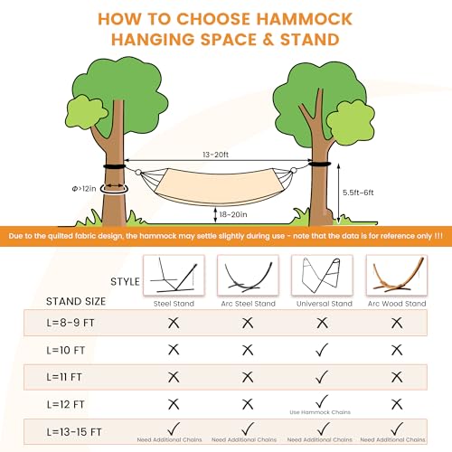 Image of Lazy Daze Hammocks 12 FT Double Quilted Fabric Hammock with Spreader Bar and Detachable Pillow, 2 Person Double for Outside Patio Backyard, 450lbs Capacity, Light Gray