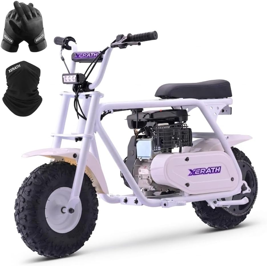 XERATH Dirt Bike Gas,Hover Heart mini Bike with Bright LED Headlight,99cc 4 Stroke Gas Dirt Bikes for Adults Age13+ with Max Load 200 Lbs, Speed 34.5 KM/H,22miles Extended Range (White)