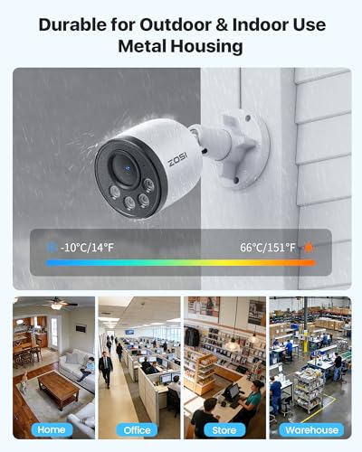Image of ZOSI 5MP PoE Security Camera System with Audio, 4pcs 4MP Metal Cam, NO HDD | Smart Person Vehicle Detection, 100ft Night Vision, Indoor Outdoor, H.265+ 8CH 5MP CCTV NVR, No Monthly Fee (NO Hard Drive)