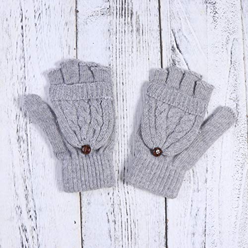 OSALADI Convertible Fingerless Gloves Grey Cover Cap Mittens Women Winter Gloves Warm Wool Knitted M
