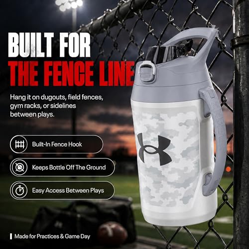 Image of Under Armour Insulated Water Bottle with Handle & Fence Hook, Half Gallon Sports Water Jug, Leak-Resistant & BPA-Free for Baseball, Football & Gym - White Woodland, 64oz