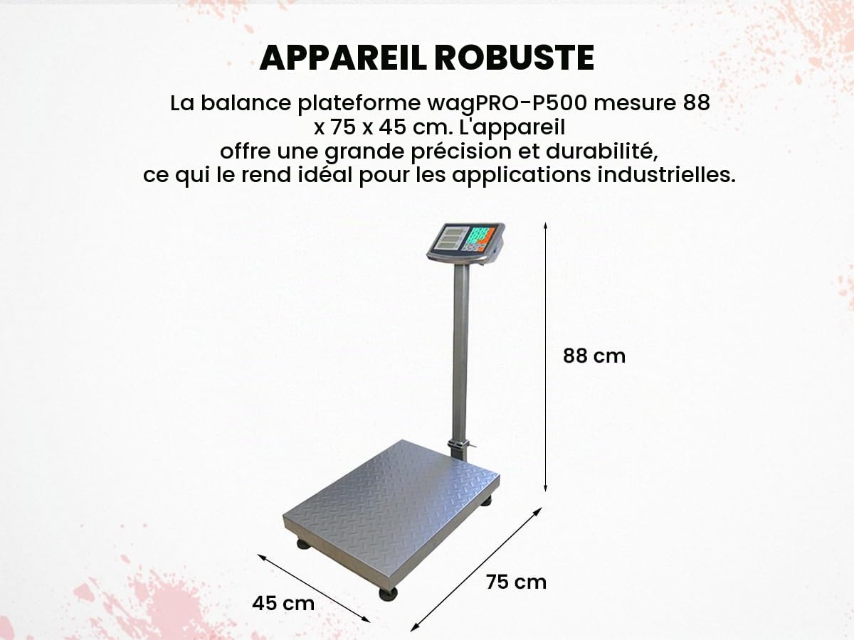 Balance Plateforme Industrielle, L'échelle Commerciale de Plate-fForme, Rechargeable Électronique, Capacité de Charge Jusqu'à 500 kg, 200 g/ 1,75 oz, HDWR wagPRO-P500