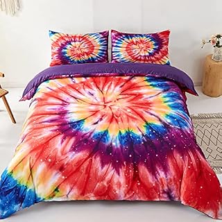 Tie Dye Duvet Cover Purple Bohemian Hippie Bedding Set Soft Microfiber Duvet Cover 2PCs with Zipper Closure for Boys Girls (Single, 135x200cm)