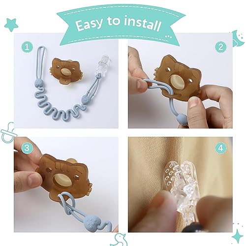 Pacifier Clips, SYOSI Silicone Pacifier Holder with One-Piece Beads for Baby Boys and Girls Teething and Newborns, Applies to Car Seat Toy, Teether Toy, High Chair, Stroller Accessories, 4 Pack