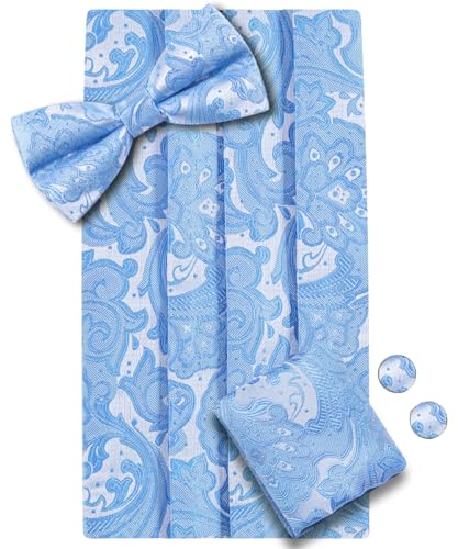 Dubulle Mens Cummerbund and Bow Tie Set Paisley Floral Pretied Bowties for Men Pocket Square Cufflinks Wedding Business4