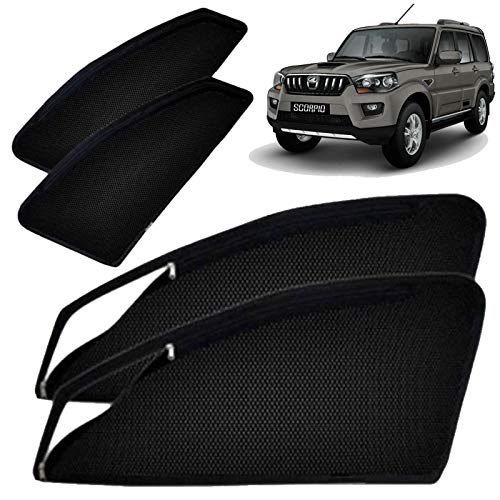 Image of Autofact Magnetic Car Sunshades Compatible with Mahindra Scorpio (2014 to 2022) (Set of 4) - Easy Installation, UV Protection, Keeps Car Cool (Front 2 with Zippers, Rear 2 Without Zippers)