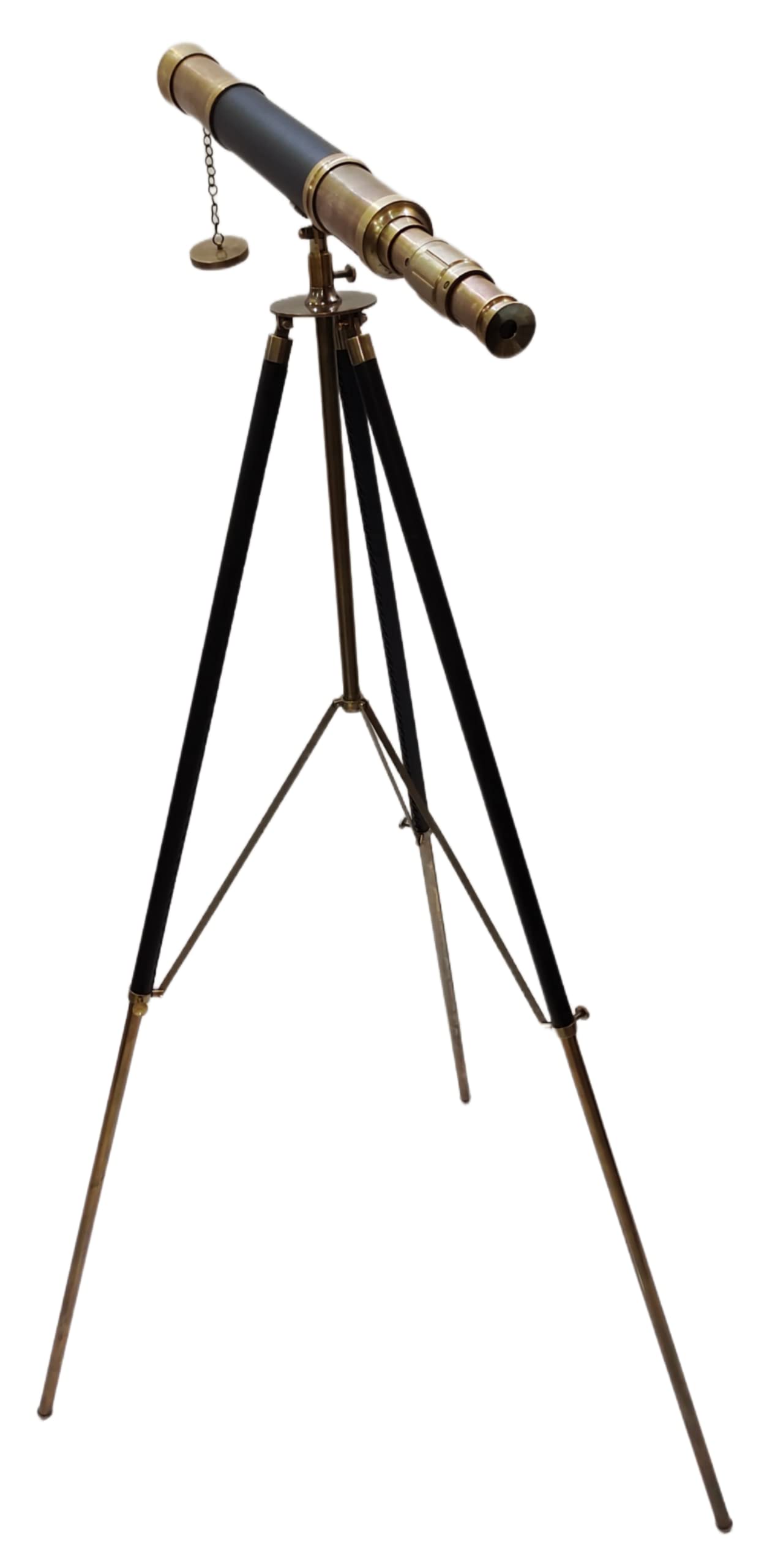 Antique Marine Single Barrel Black Leather Telescope Pure Brass Stand Nautical Gift Telescope