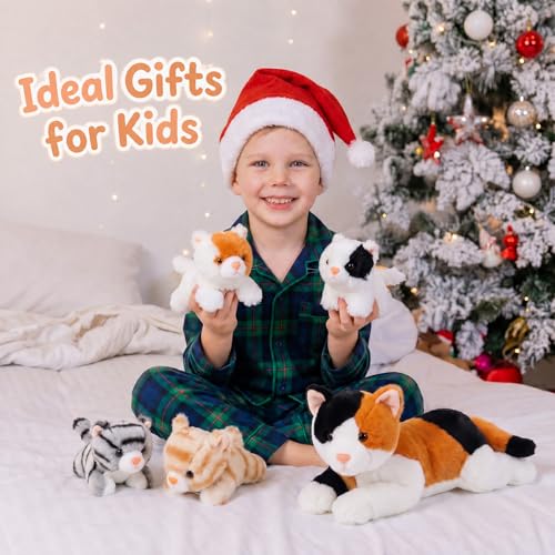 Image of Skylety 5 Pieces Cat Stuffed Animal with Babies Inside Belly Plush Cat Pregnant Mommy Kitty with 4 Cute Fluffy Stuffed Kittens Christmas Birthday Surprise Gifts(White, Yellow, Black)