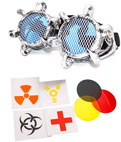 4sold Unisex Round Rave Cosplay Steampunk Goggles UV400 Premium Quality Cyber Glasses Victorian Punk Style Welding Cosplay in a Gothic Style Goth Rustic Rivet Vintage Led (Studs Grey Grid) steampunk buy now online