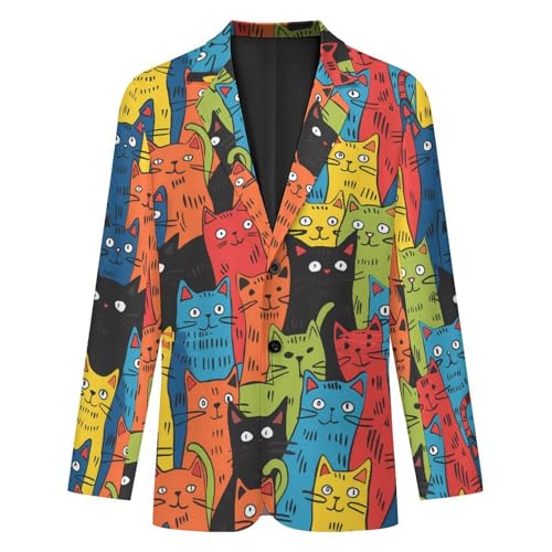 Colorful Cats Printed Men's Classic Fit Suits Funny Casual Stylish Two Button Blazer4