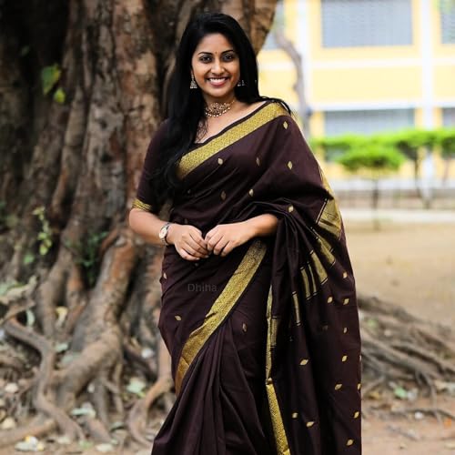 Image of Original Maheswari Cotton Silk Saree for Women | Kanjivaram Pure Silk Cotton Sari with Blouse | Zari Work | Tassels | Handloom Weave