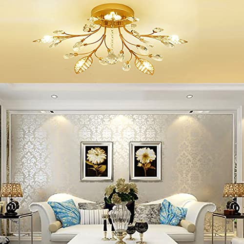 Lustre plafonnier cristal suspendu doré 88x20cm luminaire salon - 2