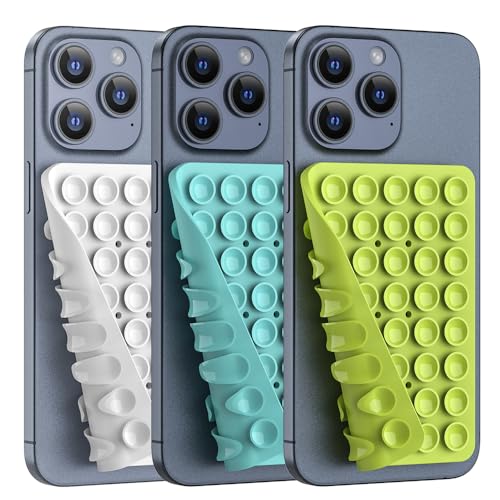 Image of Double Sided Silicone Suction Phone Holder Mount, Silicon Accessory for iPhone and Android, Hands-Free Mirror Shower Phone Holder, TikTok Videos and Selfies (Combo H)