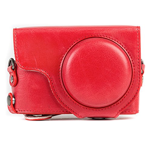 MegaGear MG1262 Ever Ready Leather Camera Case compatible with Panasonic Lumix DC-ZS80, DC-ZS70, DC-TZ95, DC-TZ90 - Red