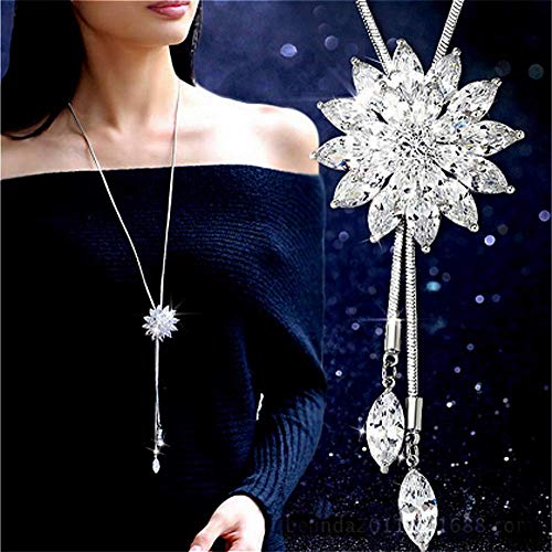 Cathercing Rhinestone Lotus Floral Pendant Long Necklace For Women Sweater Chain Statement Necklace Choker Adjustable Elegant Jewelry Accessories Dressy Collocation Winter Evening Party Wedding #TOP1