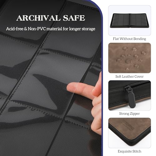 Image of Trading Card Binder, 9 Side Loading Pocket Card Album Hold Up to 540, Zipper Binder for Collection, TCG Holder for Sports, Yugioh, MTG etc. (Brown 9)