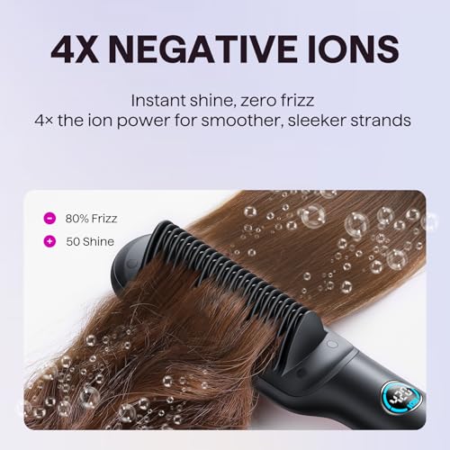 Image of Wavytalk Hair Straightener Brush, Sleek Sweep Ionic Straightening Brush, Anti-Scald Ceramic Straightener Comb with LED Display for Super Smooth Hair, Dual Voltage, Rose Gold.