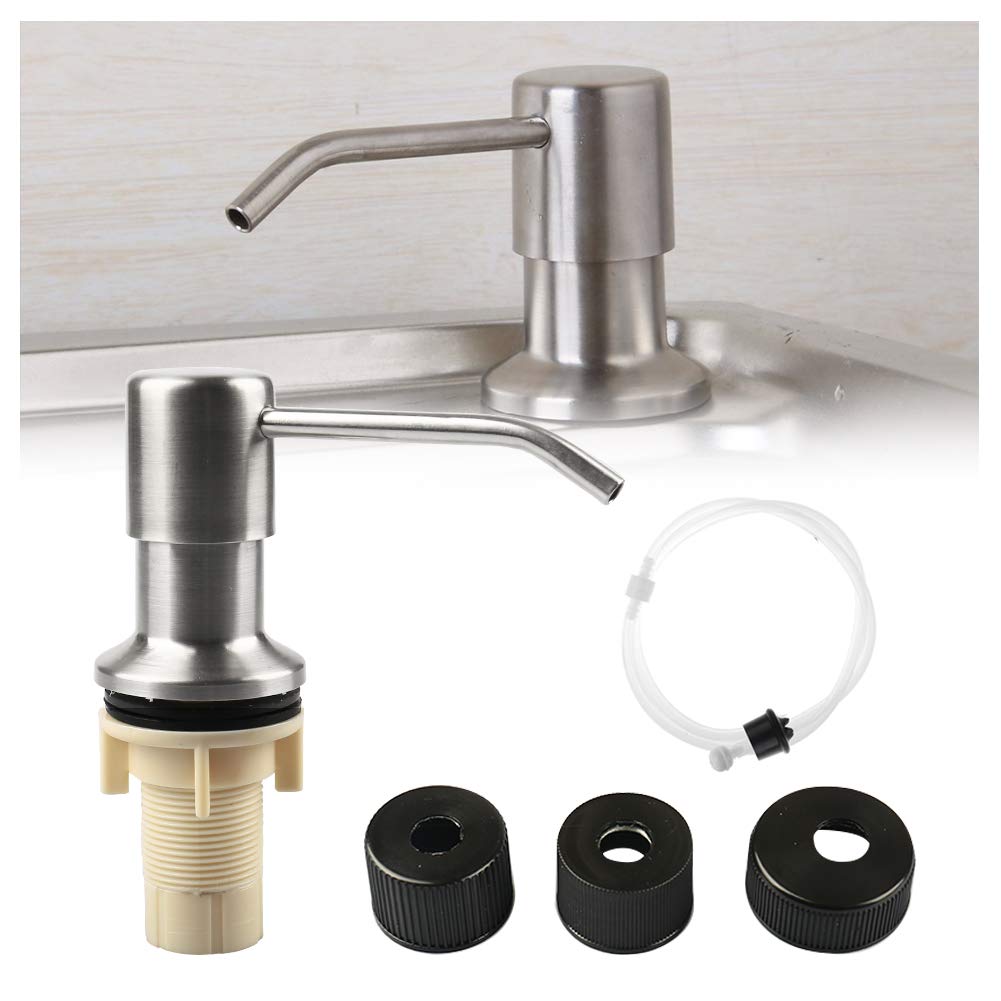 Dispensador de jabón para fregadero de cocina y tubo de extensión de acero inoxidable,con tubo de 120 cm,bomba dispensadora y 4 tapones universales para botellas, accesorios fregadero de cocina, plata
