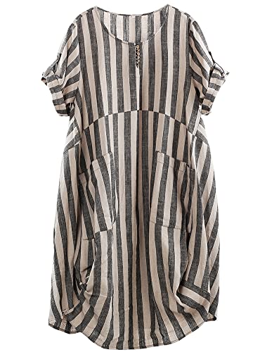 Image of LaovanIn Women's Plus Size Tunic Dress Summer Cotton Linen T Shirt Knee-Length Dresses