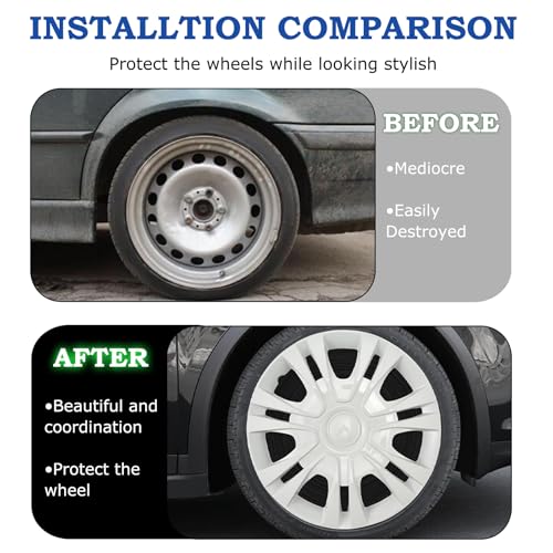 Image of Pure White Hubcap Wheel Cover Replacement Kit 15 inch Hub Caps Wheel Rim Cover Car Exterior Accessories Pack of 4, 15 inches