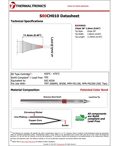 Image of Thermaltronics S80CH010 Chisel 30deg 1.0mm (0.04in) interchangeable for Metcal SSC-825A