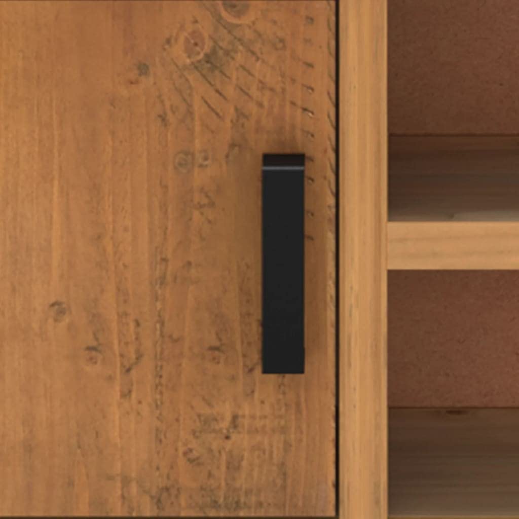 Mobile TV marrone, 90 x 30 x 40 cm, in legno di pino massiccio, design industriale, con anta e 3 scomparti, per soggiorno e camera da letto