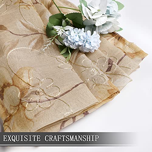 Tollpiz VPEDHBEIGE5416 Sheer Valance Beige Flower Leaf Printed Floral Embroidered Bedroom Valance Curtains Sheer Rod Pocket Voile Window Curtain Valances thumb #5