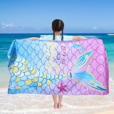 Kinlop 30 x 60 in Kids Mermaid Beach Towels Quick Dry Sand Free Absorbent Bath Pool Beach Towel for Girls Travel Shower Swimming Camping Kids Girls Mermaid Gifts