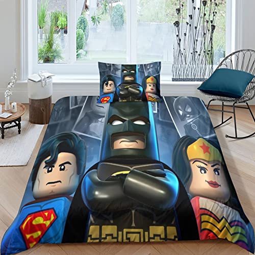 Juego De Lego Batman Funda Nórdica 100% Microfibra Extra Suave, 3 Piezas para Edredón+Funda De Almohada, con Cremallera Oculta Impreso En 3D Juego De Cama Single(135x200cm)