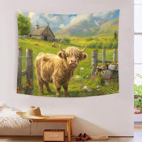 Tapisserie Highland deco murale 180x230 pour suspendre dans salon et chambre