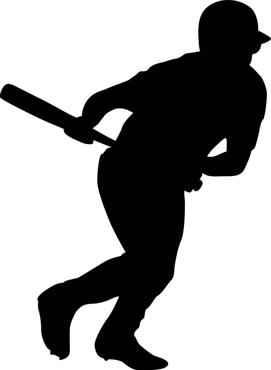 Sports Silhouette Wall Decals - Baseball Player Hit Run Lefty Silhouette - 12 inch Removable Graphics