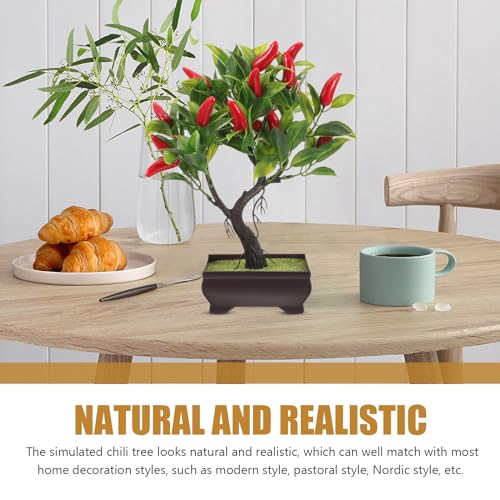 Cabilock indoor artificial potted plant faux chili tree decor decorate suite desktop fake bonsai desktop adornment pepper tree trinkets artificial flowers Fake trees decorations bonsai