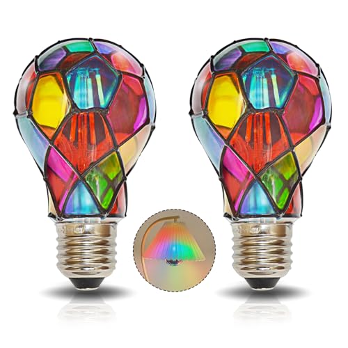 Image of Aygrochy 2025 New LED Stained Glass Light Bulb LED Bulbs, 4W E26 Base A60 Multi Colored Light Bulb, for Christmas Decoration,Party,Home Lighting,Garden,Balcony,2 Pack